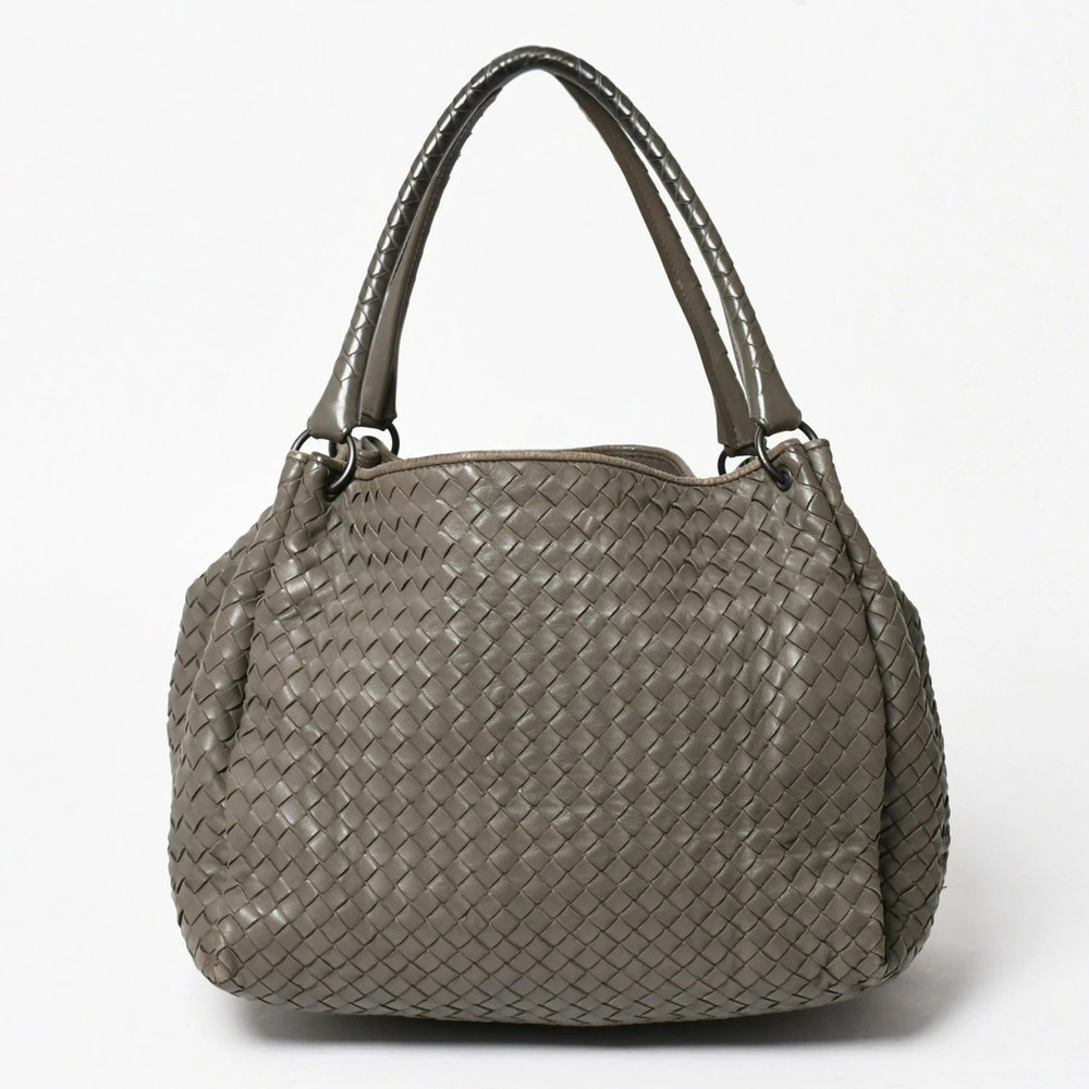 Bottega Veneta Intrecciato Handbag Lambskin Charcoal Black Gray